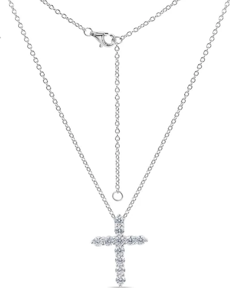 1.10/3.30 Carat Moissanite Color-D VVS1 Clarity Cross Necklace for Women Men, Pure 925 Sterling Silver Chain Pendant 18K Platinum Finish, 16"/18"/20" Adjustable, Wedding Anniversary Jewelry