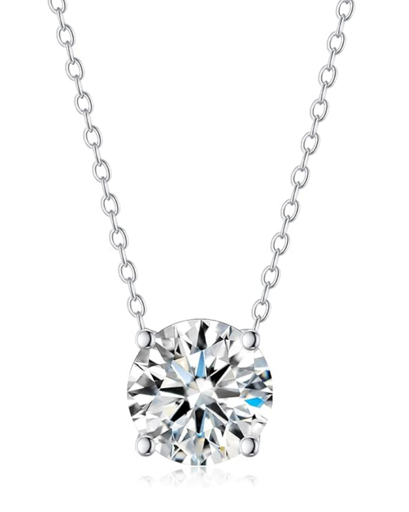 1-4CT Moissanite 4P Pendant Necklace for Women, 1-4CT D-E Color VVS1 Clarity Round Cut Lab Created Moissanite Ideal Cut 925 Sterling Silver Solitaire Diamond Necklace with Certificate of Authenticity