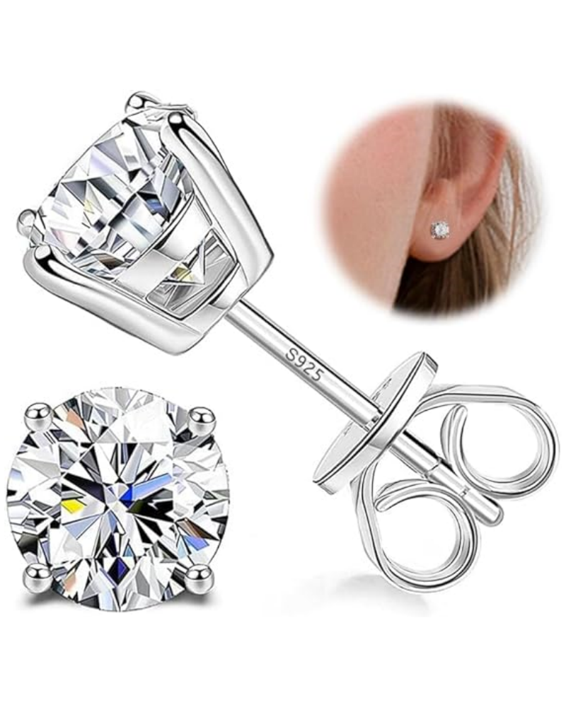 925 Sterling Silver Stud Earrings for Women Men Plated Round CZ Earrings for Sensitive Ear