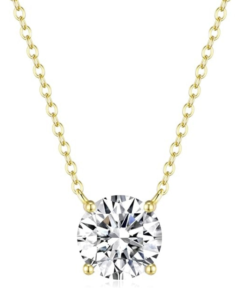 1-4CT Moissanite 4P Pendant Necklace for Women, 1-4CT D-E Color VVS1 Clarity Round Cut Lab Created Moissanite Ideal Cut 925 Sterling Silver Solitaire Diamond Necklace with Certificate of Authenticity