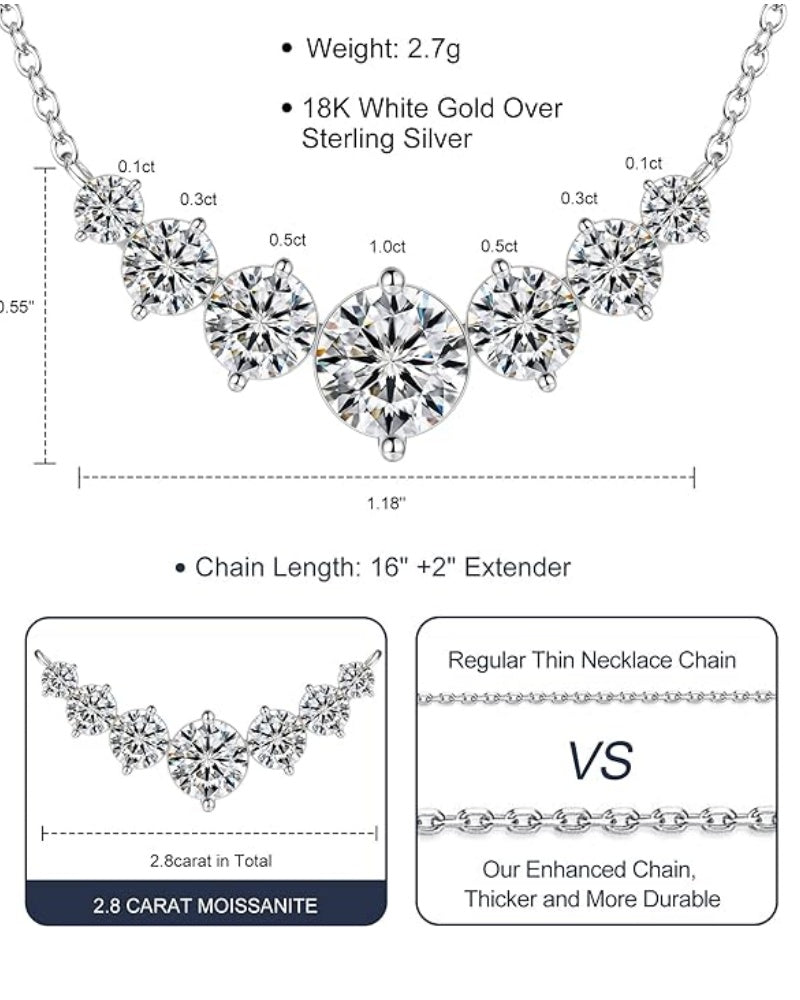 2.8-5CT Moissanite Pendant Necklace for Women | 925 Sterling Silver Moissanite Diamond Heart Necklace Gift for Wife D-Color-VVS1 | Anniversary Romantic Gift for Her,Birthday Gifts for Mom Daughter Women