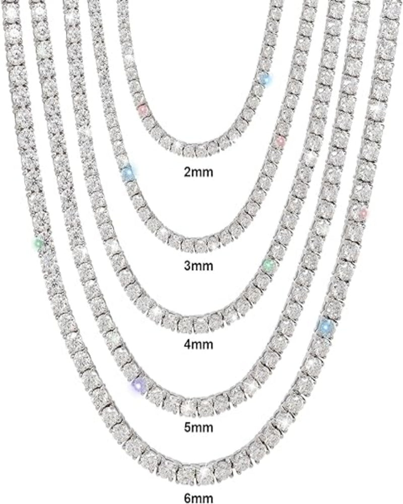 4.59-83.2CT Moissanite Tennis necklaces Gifts 2-6mm D Color VVS1 Round Cut Diamond Tennis necklaces 14k White Gold Plated 925 Sterling Silver Tennis necklaces for Women-N