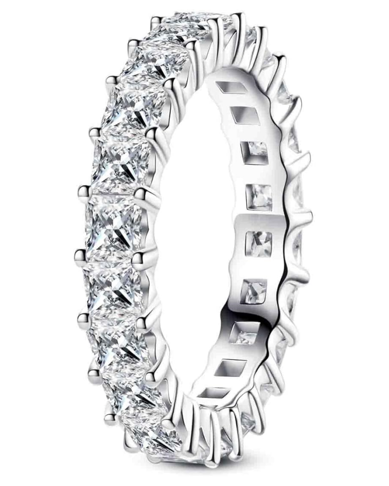 5Ctw Moissanite Eternity Ring, Emerald Cut D Color Lab Created Diamond Sterling Silver Wedding Band Ring for Women