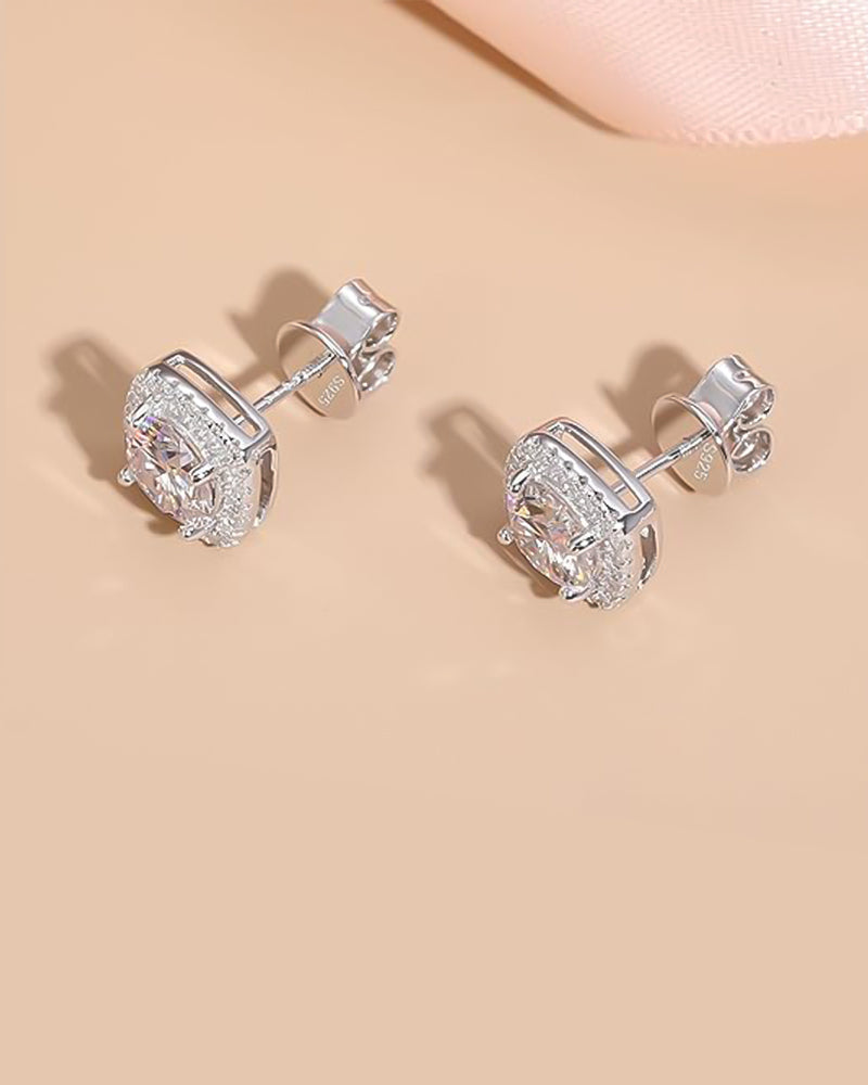 0.8-8Ctw Moissanite Square Earrings Stud Screw Back 18K White Gold Plated 925 Sterling Silver Moissanite Diamond Halo Stud Earrings for Women Men