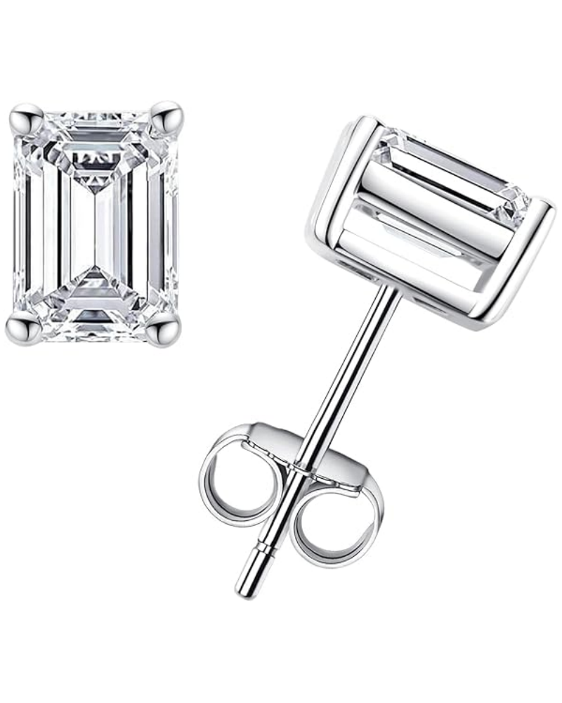 0.8-8Ctw 10K Post Emerald Cut Moissanite Stud Earrings for Women, D Color VVS1 Lab Created Diamond Earrings 14K White Gold Plated S925 Sterling Silver Earrings