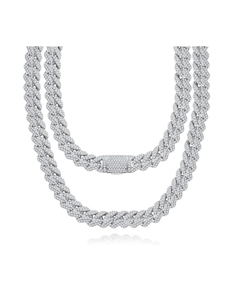 59.8Ctw-66.5Ctw Moissanite Cuban Link Chain Necklace 14K Gold Plated Sterling Silver Round Cut D Color VVS1 Moissanites Diamond Classic Hip-Hop Iced Out Miami Link Chain for Men Women