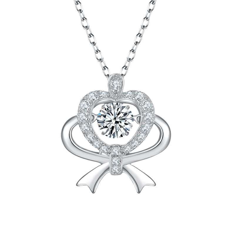 Bow Heart Shape Pendant Diamond Necklace