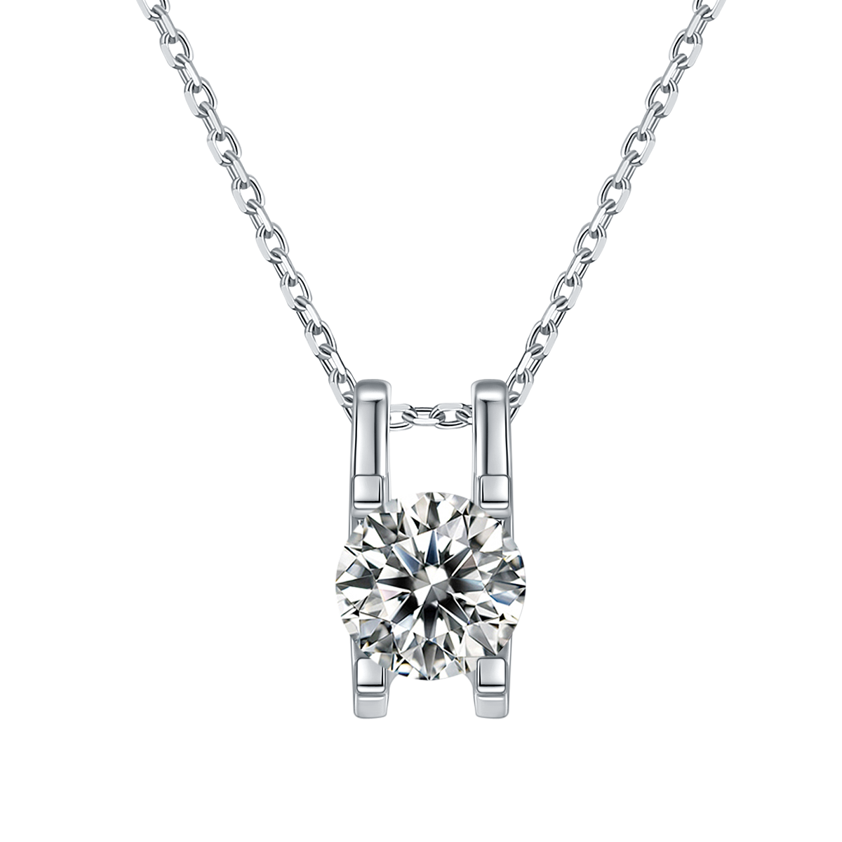 Classic Bull Head Four Prongs Laboratory Diamond Solitaire Necklace