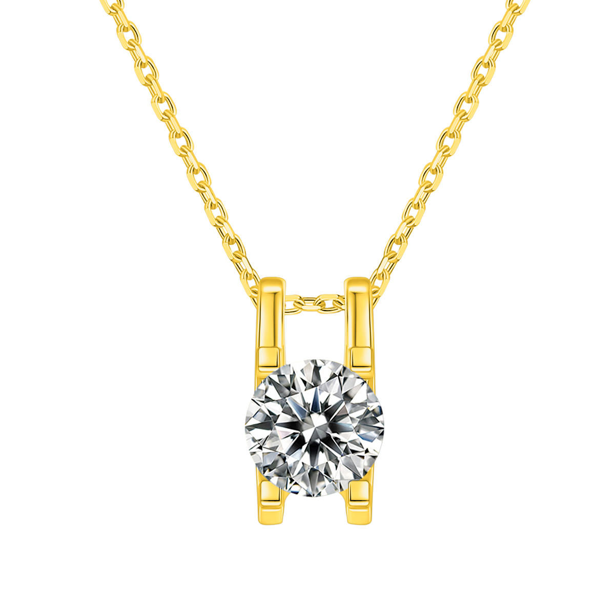 Classic Bull Head Four Prongs Laboratory Diamond Solitaire Necklace