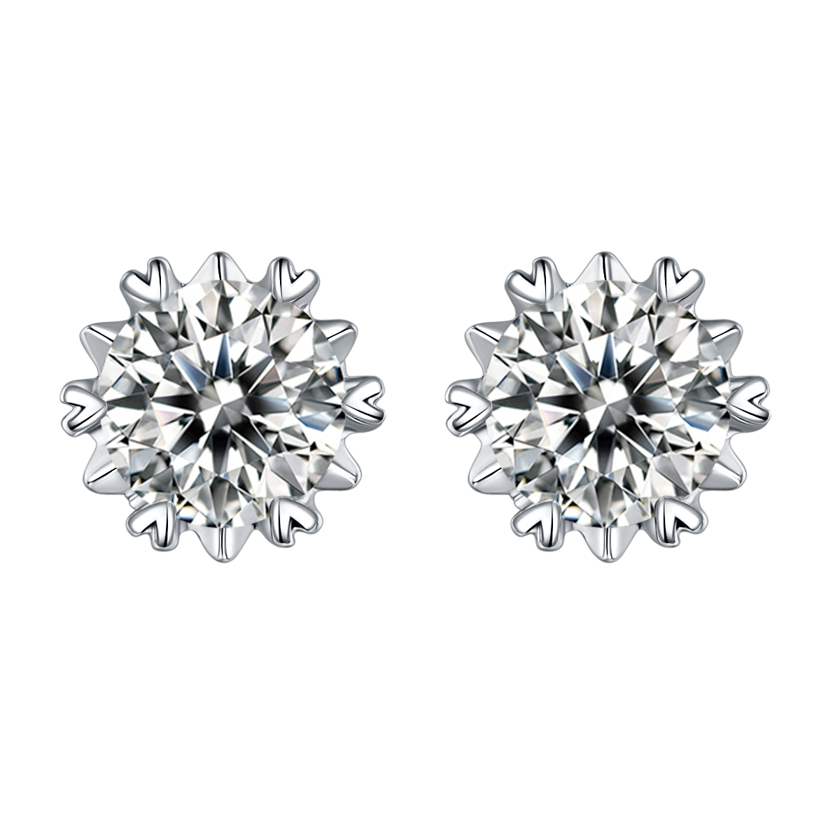 Classic Snowflake Solitaire Diamond Stud Earrings