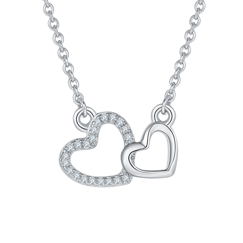 Diamond Double Heart Pendant Necklace-Love Series 5