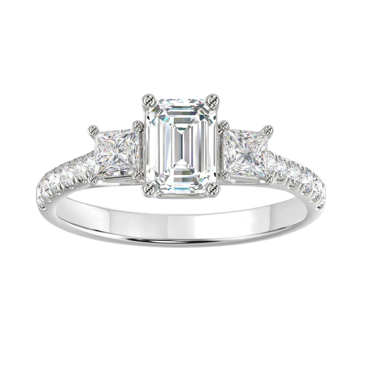 Emerald and Princess Lab-Grown Diamond Three-Stone Ring