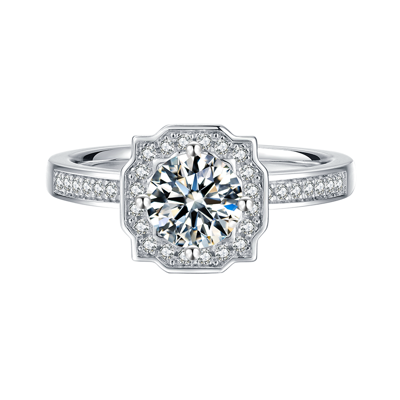 Flower Halo Engagement Ring Round Lab Grown Diamonds