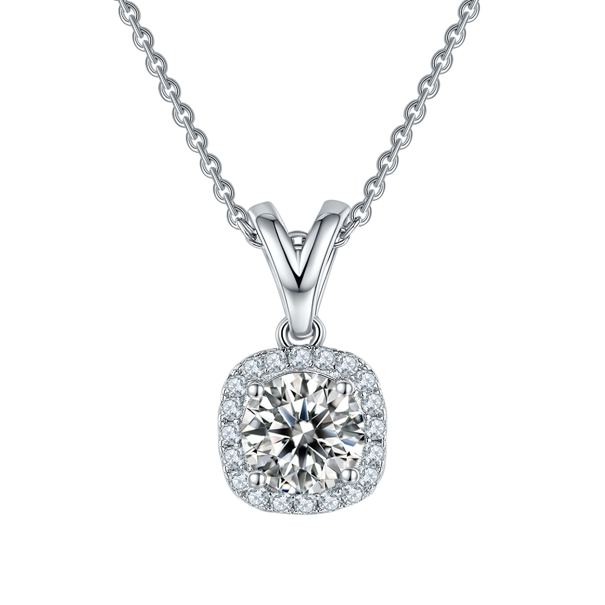 Four-Prong Lab-Grown Diamond Halo Pendant Necklace