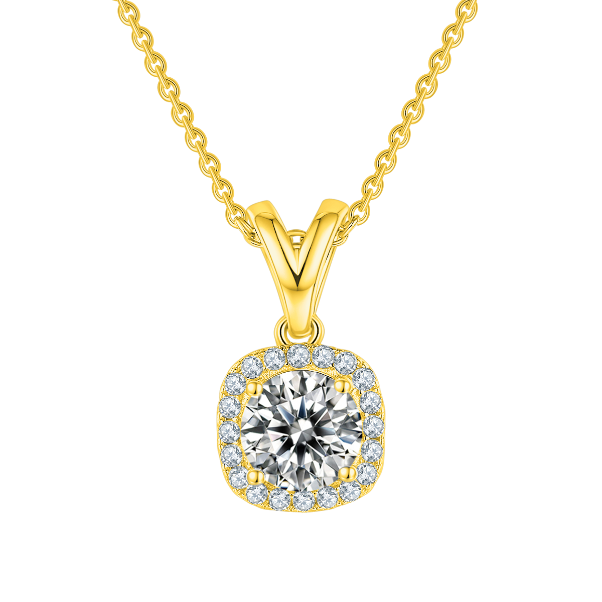 Four-Prong Lab-Grown Diamond Halo Pendant Necklace