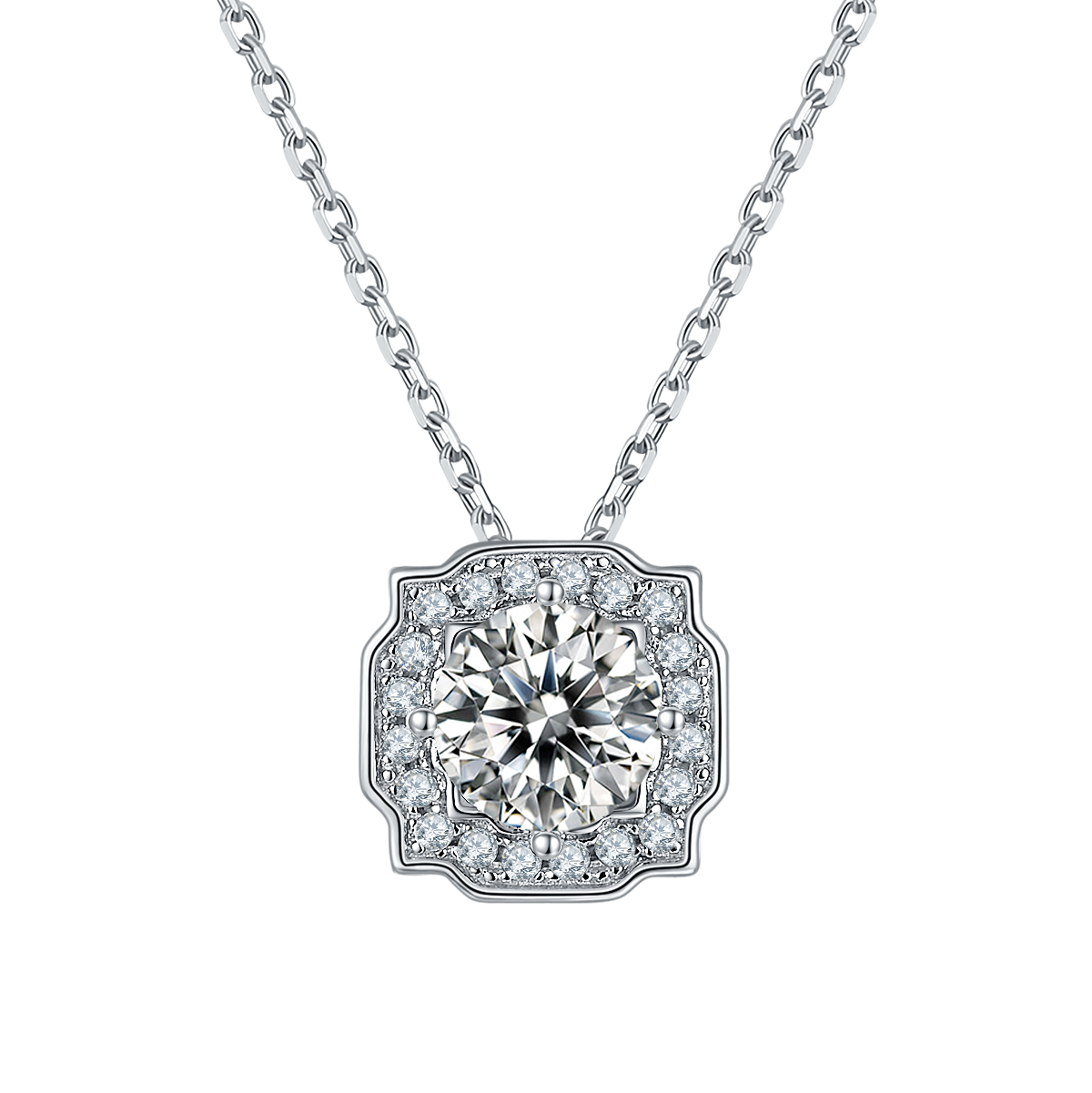 Four Prong Round Lab-Grown Diamond Halo Necklace