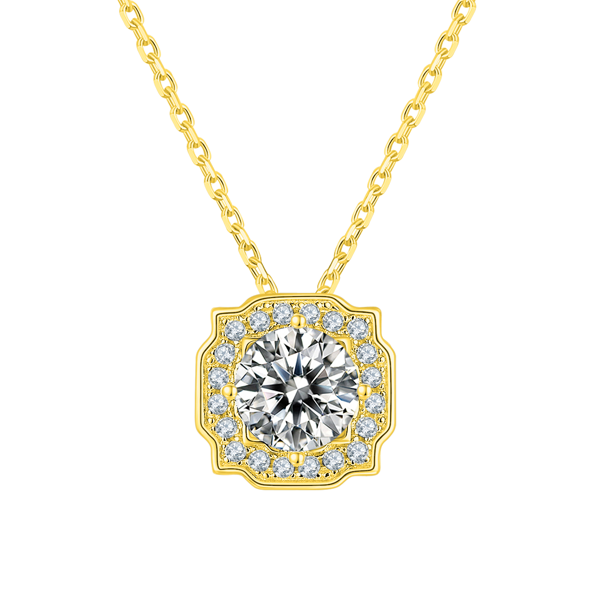 Four Prong Round Lab-Grown Diamond Halo Necklace