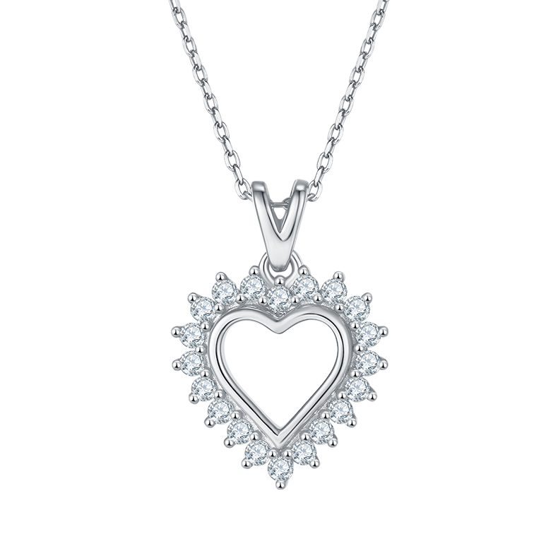 Heart Shape Halo Pendant Diamond Necklace-Love Series 6