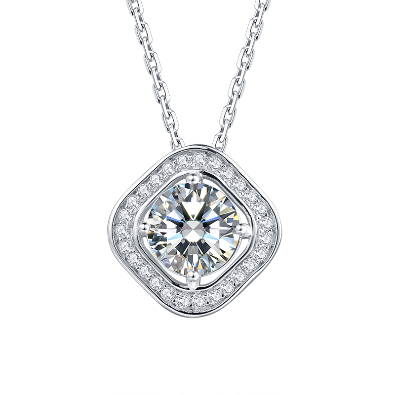 Lab-Grown Diamond Halo Pendant Necklace