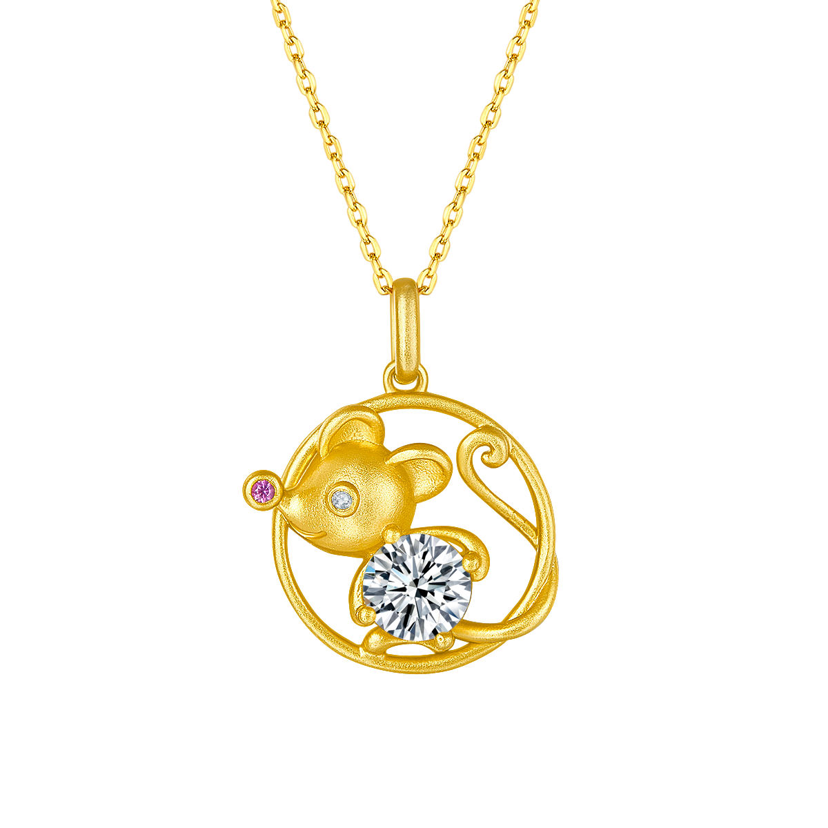 Mouse Lab Grown Diamond 14K Gold Pendant Necklace