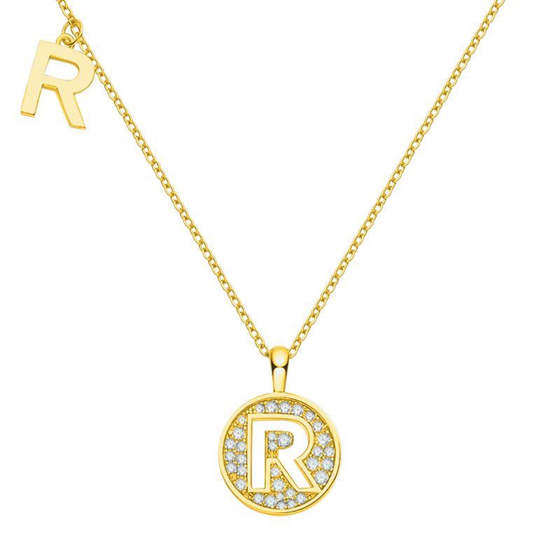 Letter R Diamond Pendant Necklace