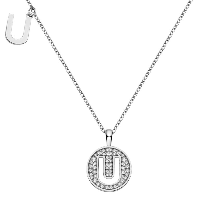 Letter U Diamond Pendant Necklace