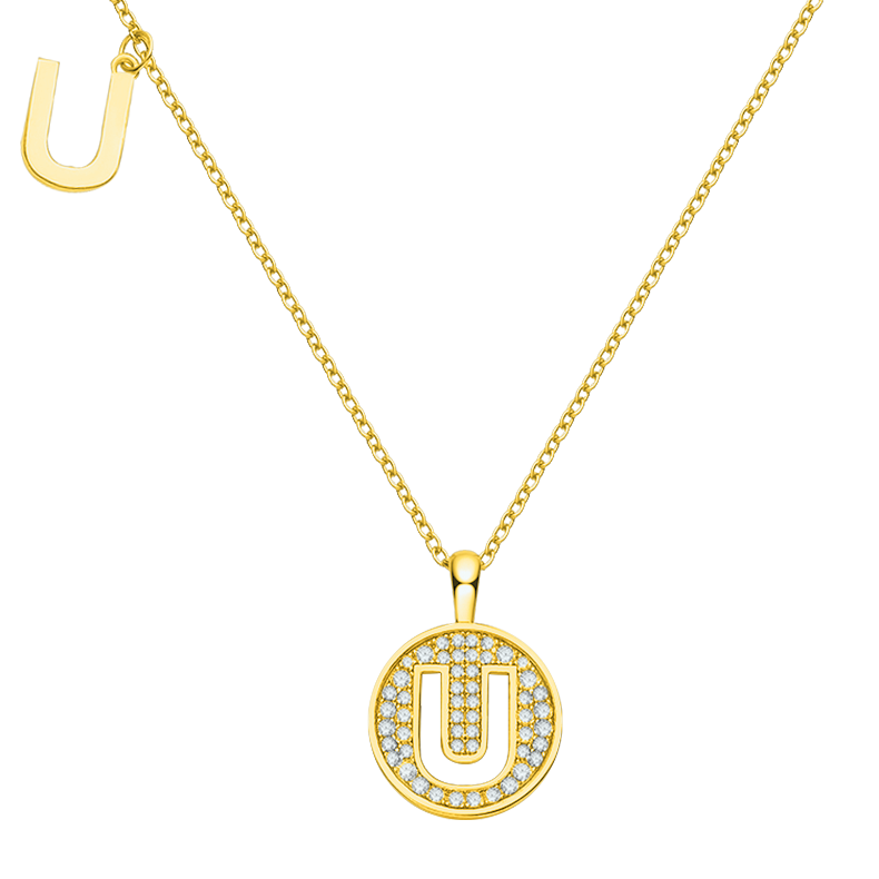 Letter U Diamond Pendant Necklace