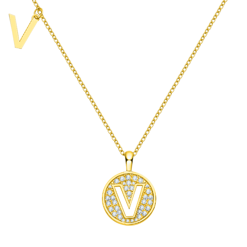 Letter V Diamond Pendant Necklace