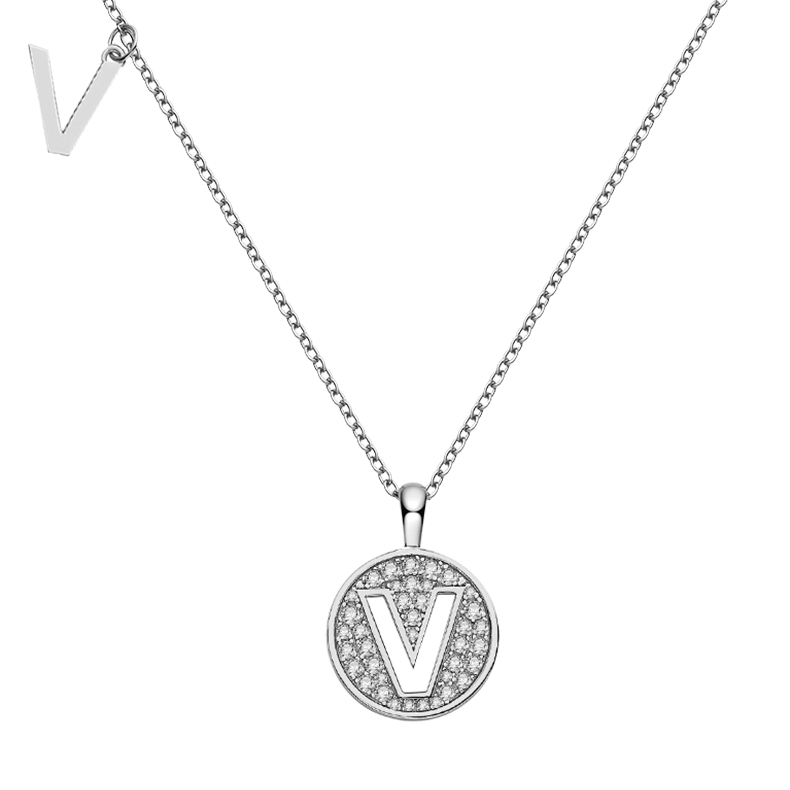 Letter V Diamond Pendant Necklace