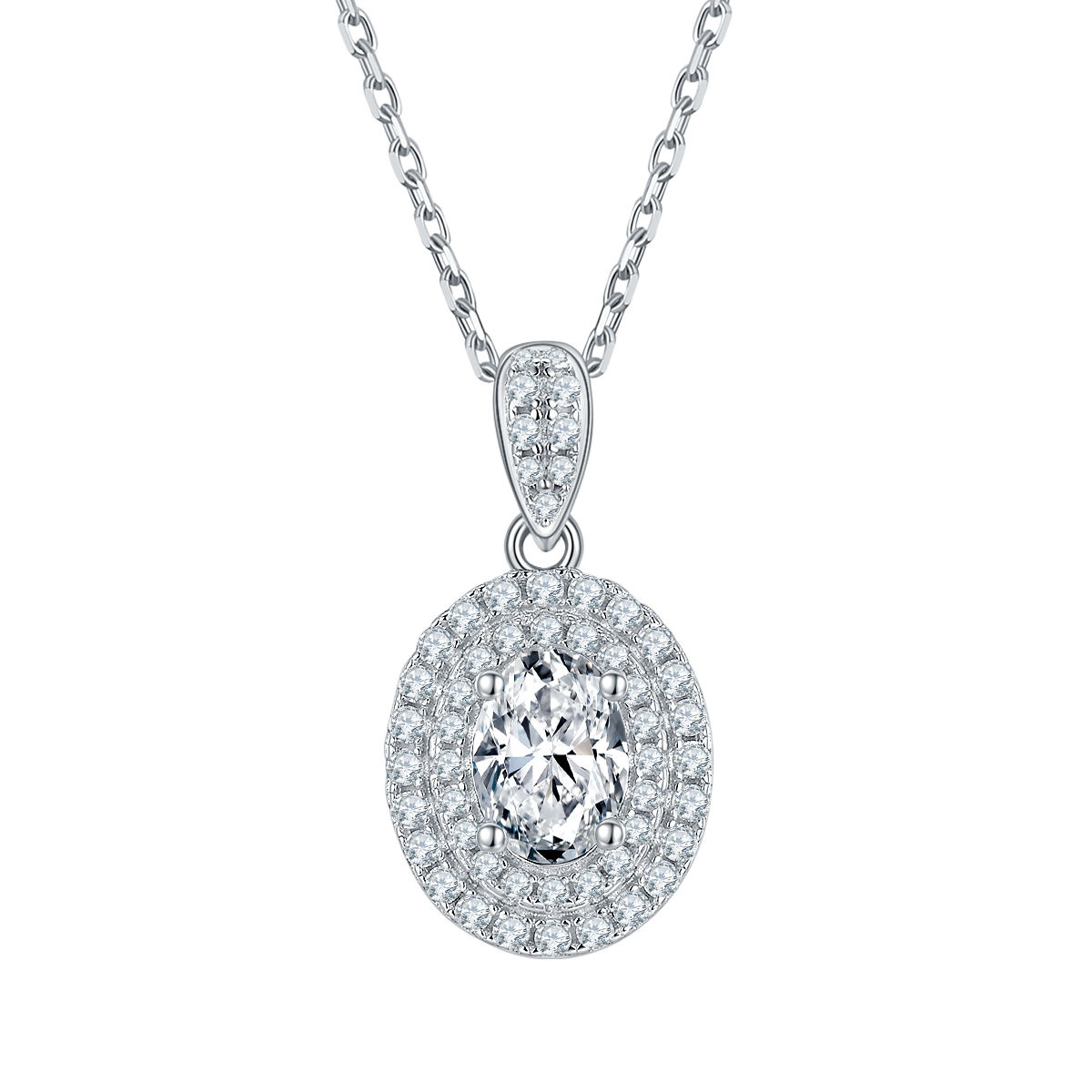 Oval Lab Grown Diamond 14K Gold Double Halo Necklace