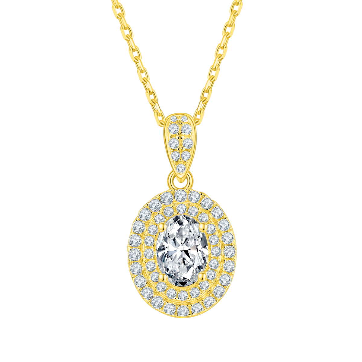 Oval Lab Grown Diamond 14K Gold Double Halo Necklace