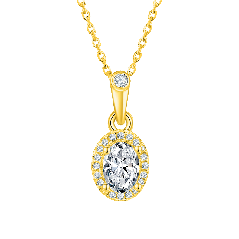 Oval Shape Lab Grown Diamond Halo Necklace