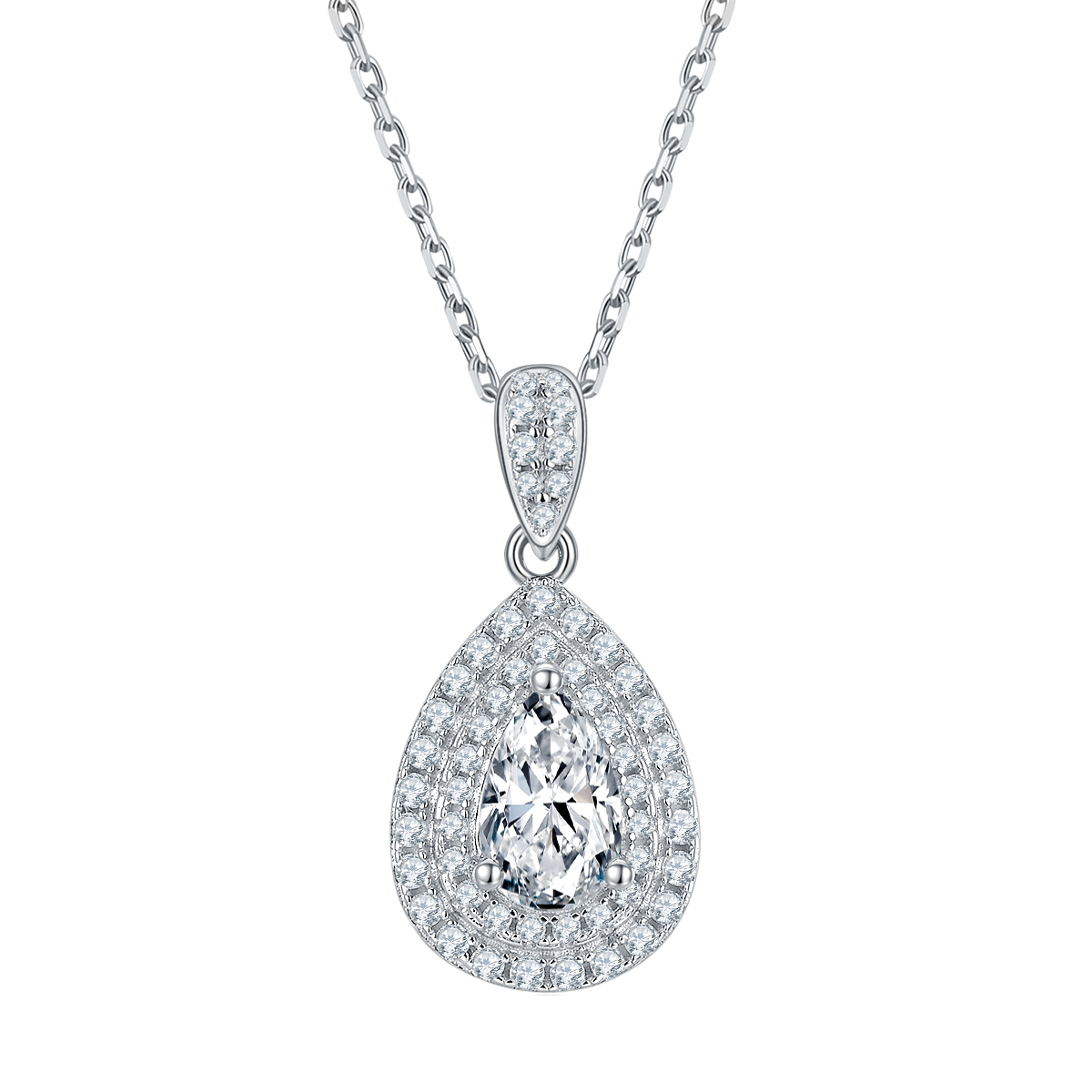 Pear Shape Lab-Grown Diamond Double Halo Necklace