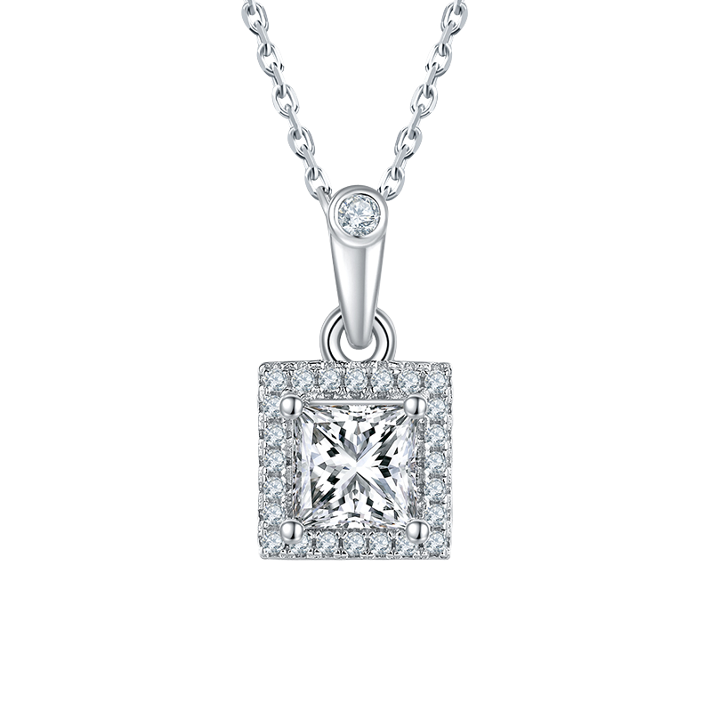 Princess Shape Lab Grown Diamond Halo Necklace