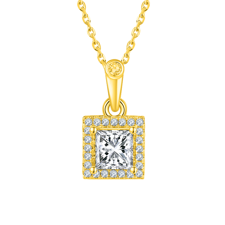 Princess Shape Lab Grown Diamond Halo Necklace