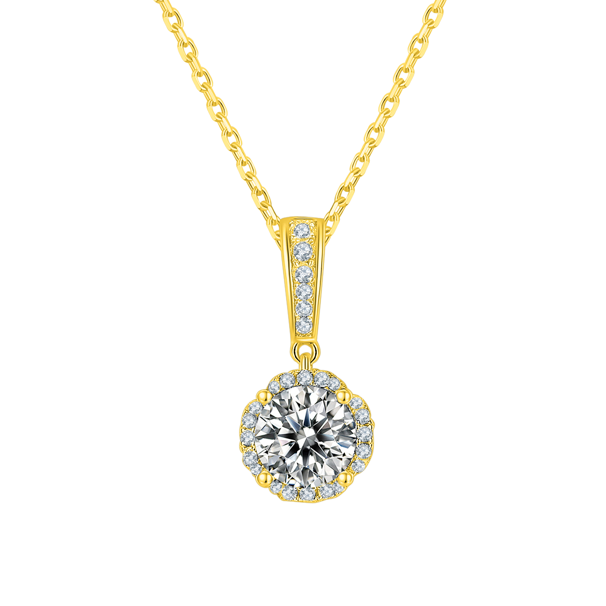 Round Lab-Grown Diamond Flower Halo Necklace