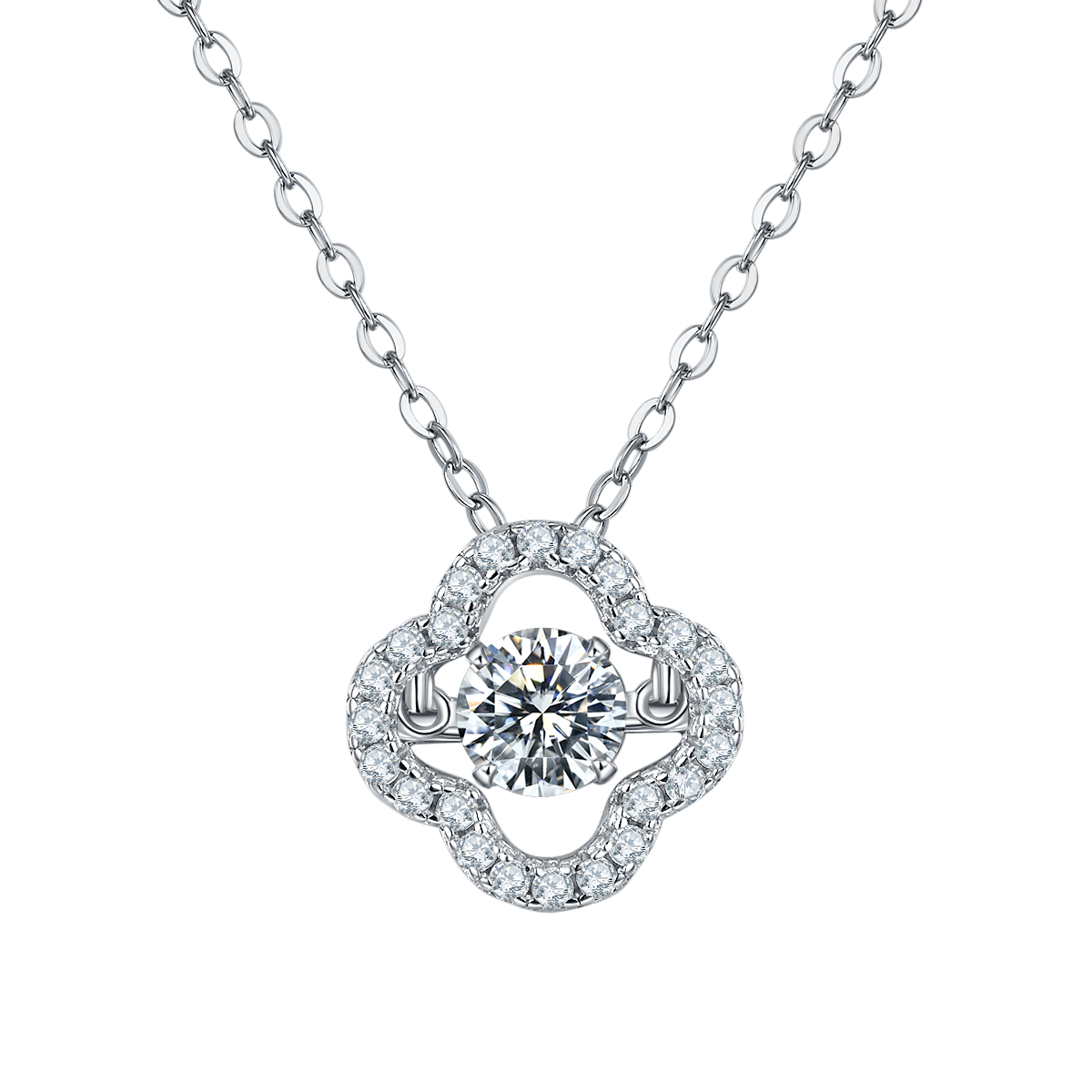 Round Lab-Grown Diamond Four-Leaf Clover Pendant Necklace