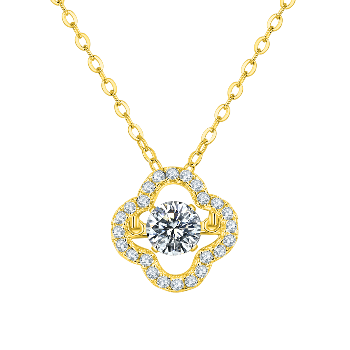 Round Lab-Grown Diamond Four-Leaf Clover Pendant Necklace