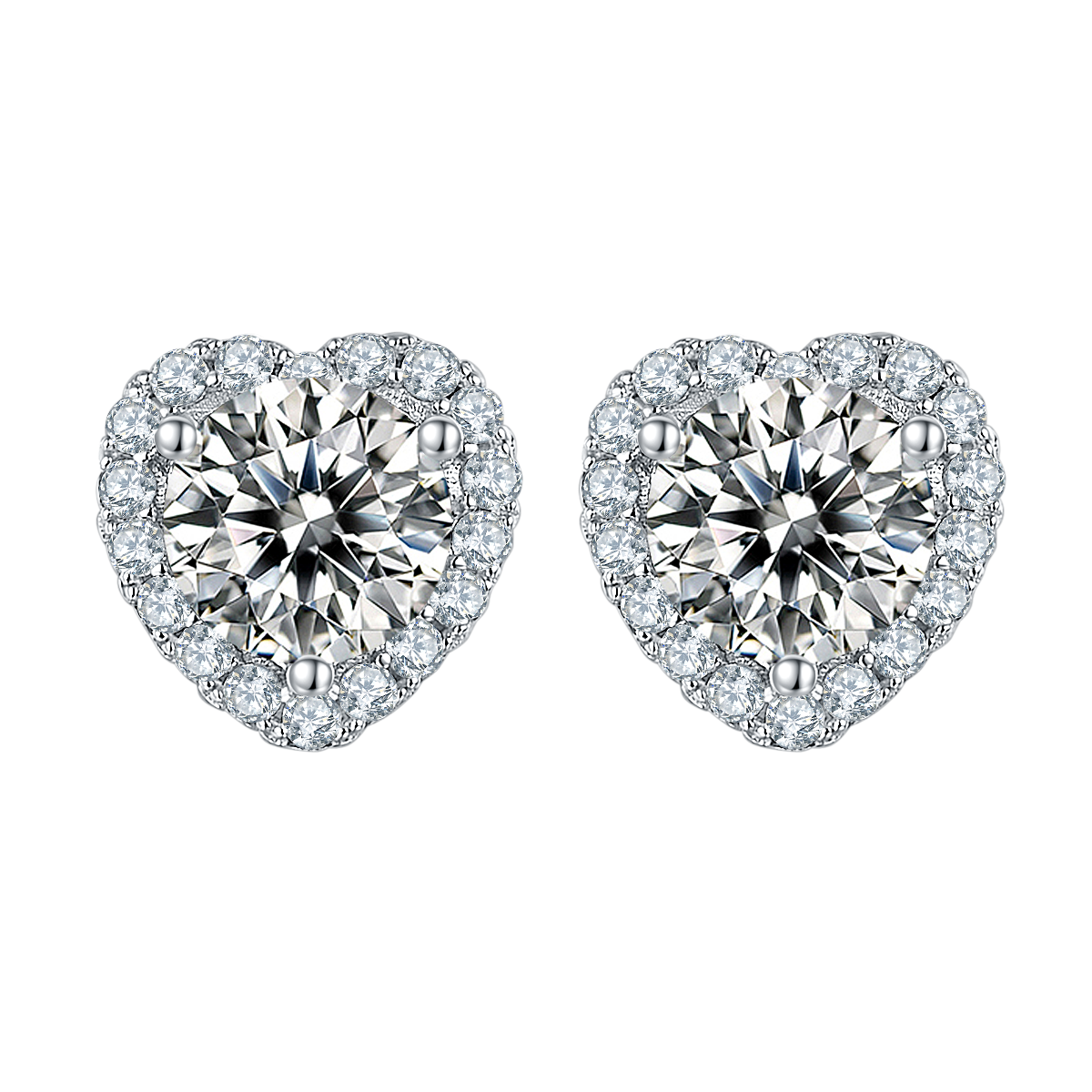 Round Lab-Grown Diamond Heart Halo Stud Earrings