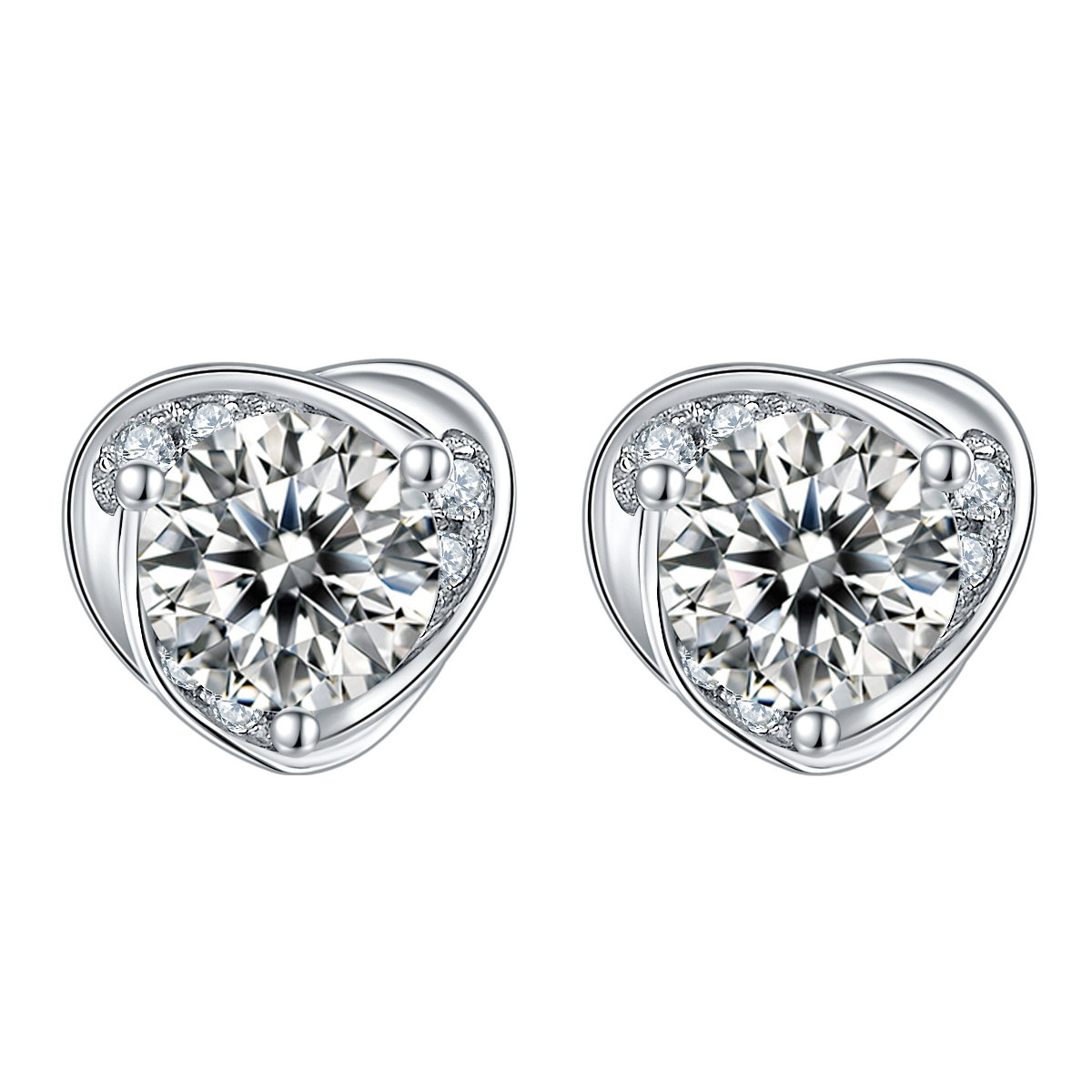 Round Lab-Grown Diamond Heart Side Stone Stud Earrings