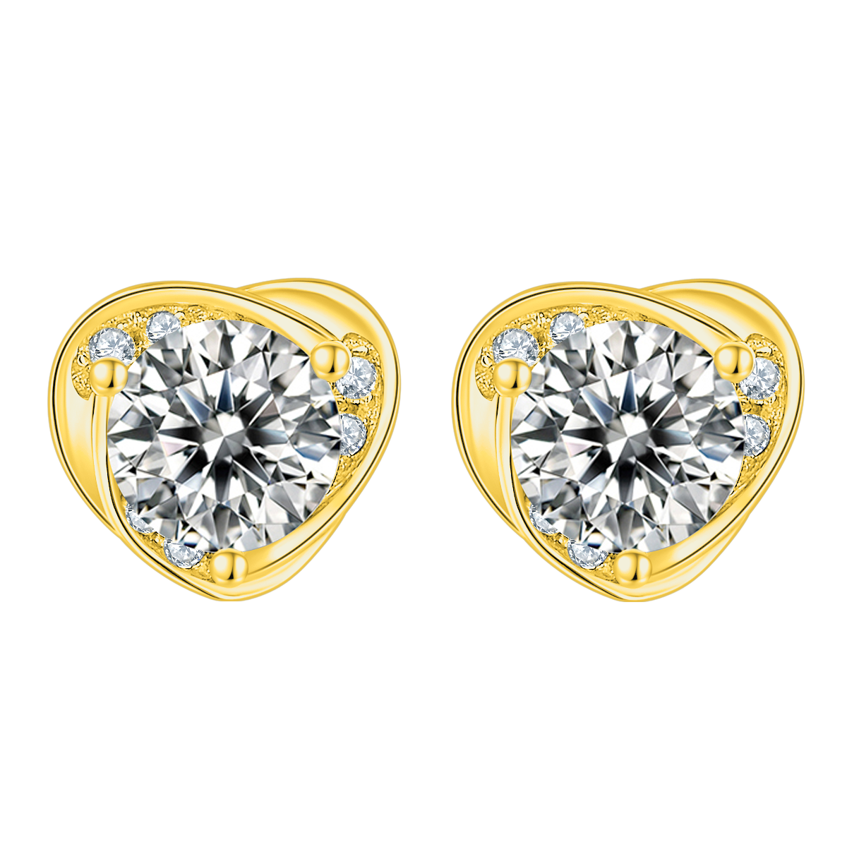 Round Lab-Grown Diamond Heart Side Stone Stud Earrings