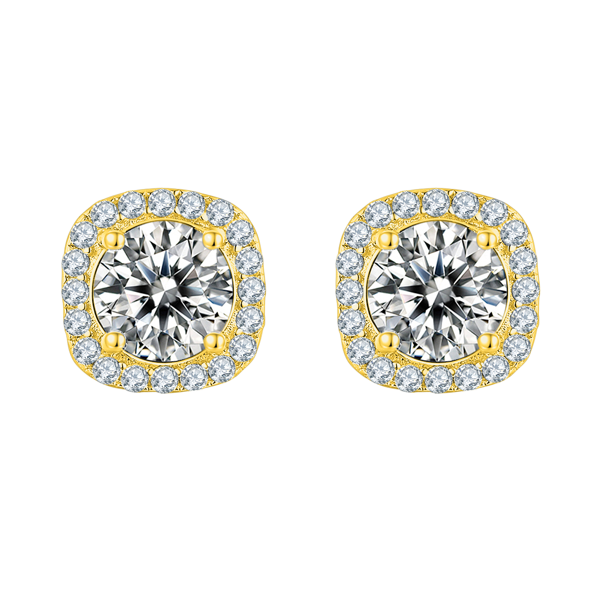 Round Lab-Grown Diamond Square Halo Stud Earrings