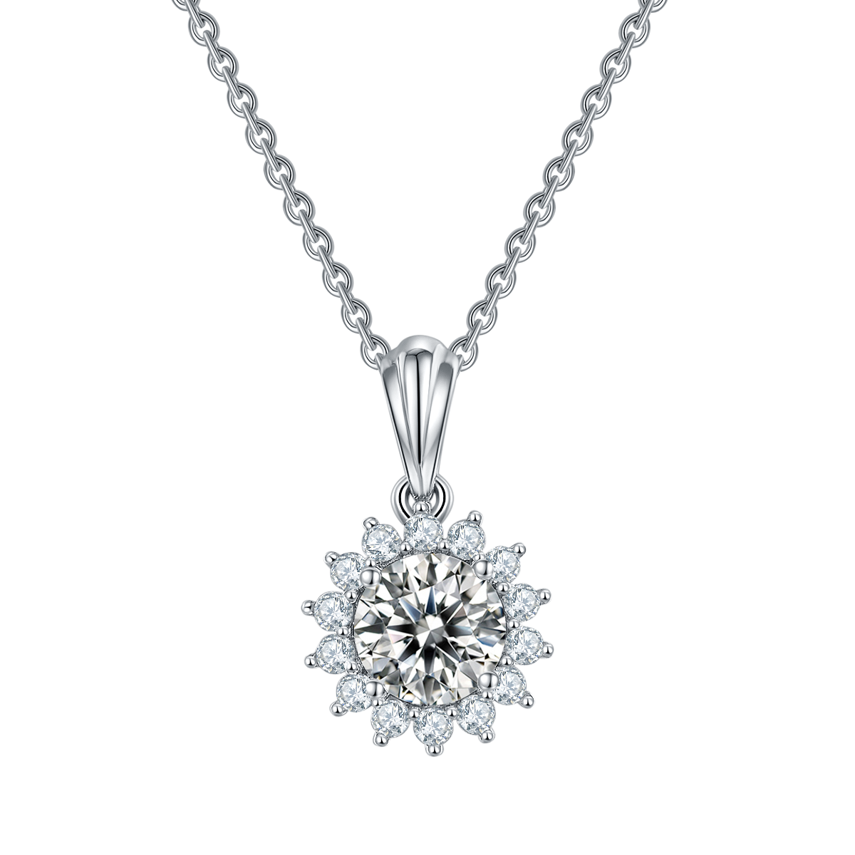 Round Lab-Grown Diamond Sunflower Halo Necklace