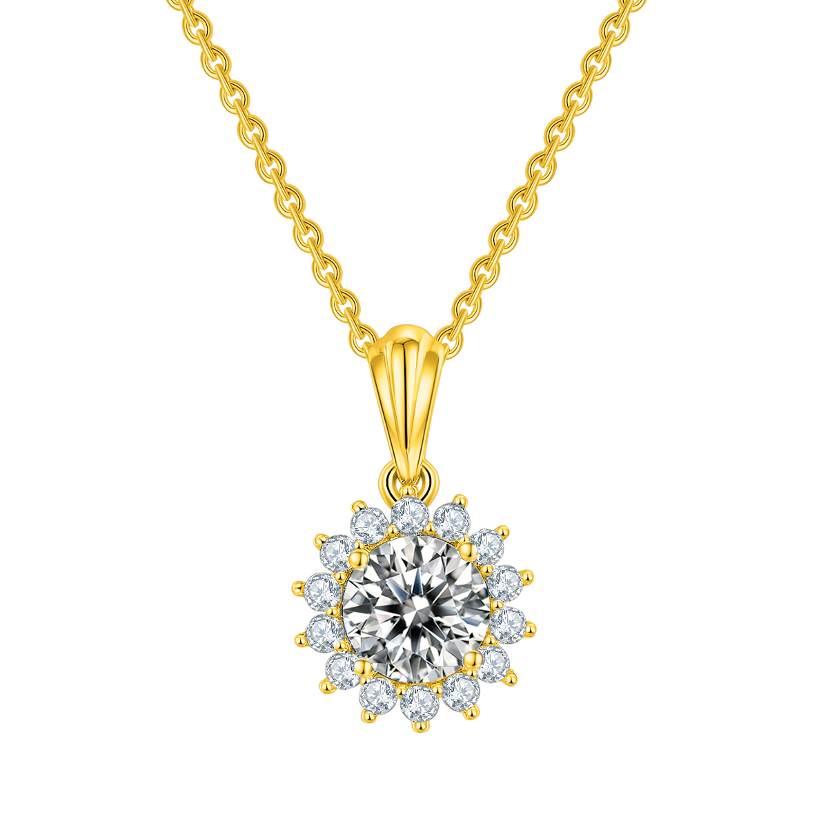 Round Lab-Grown Diamond Sunflower Halo Necklace