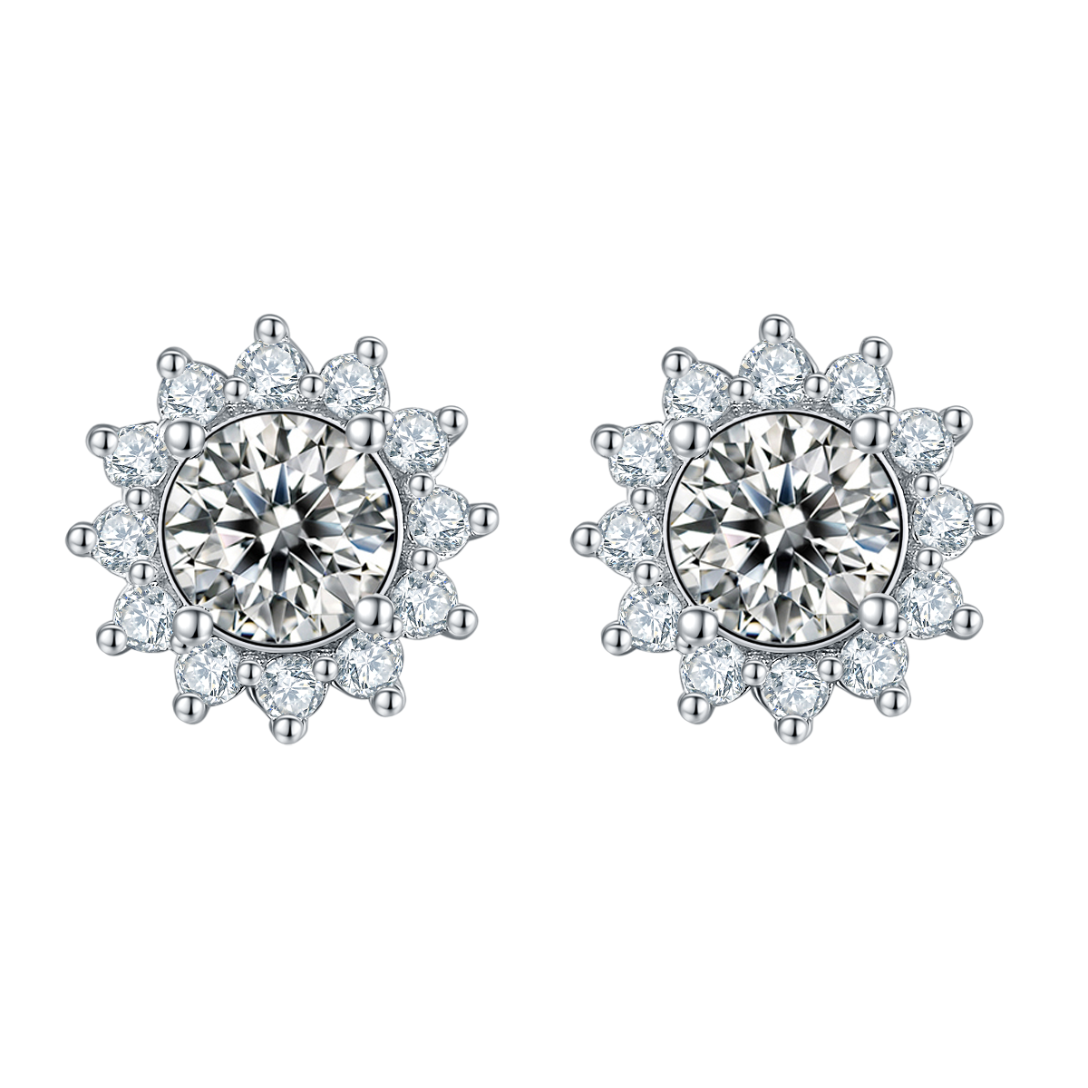 Round Lab-Grown Diamond Sunflower Halo Stud Earrings