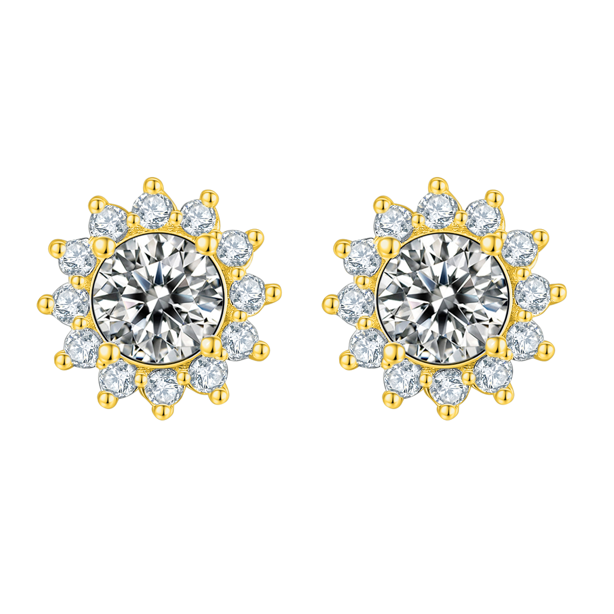 Round Lab-Grown Diamond Sunflower Halo Stud Earrings