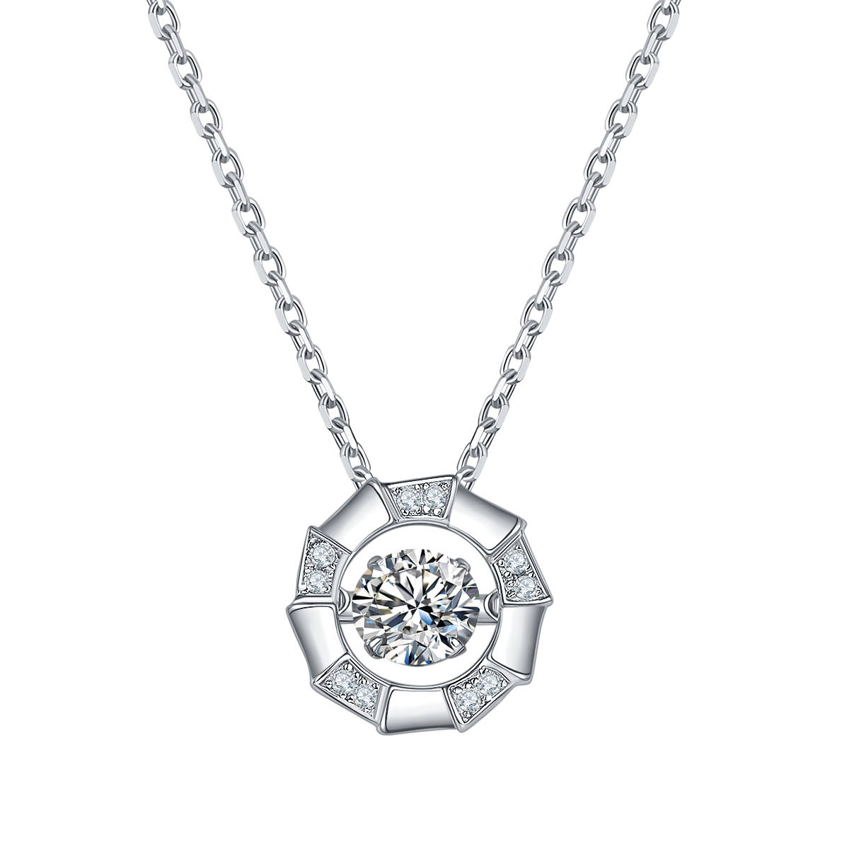 Round Lab Diamond Bamboo Pendant Necklace