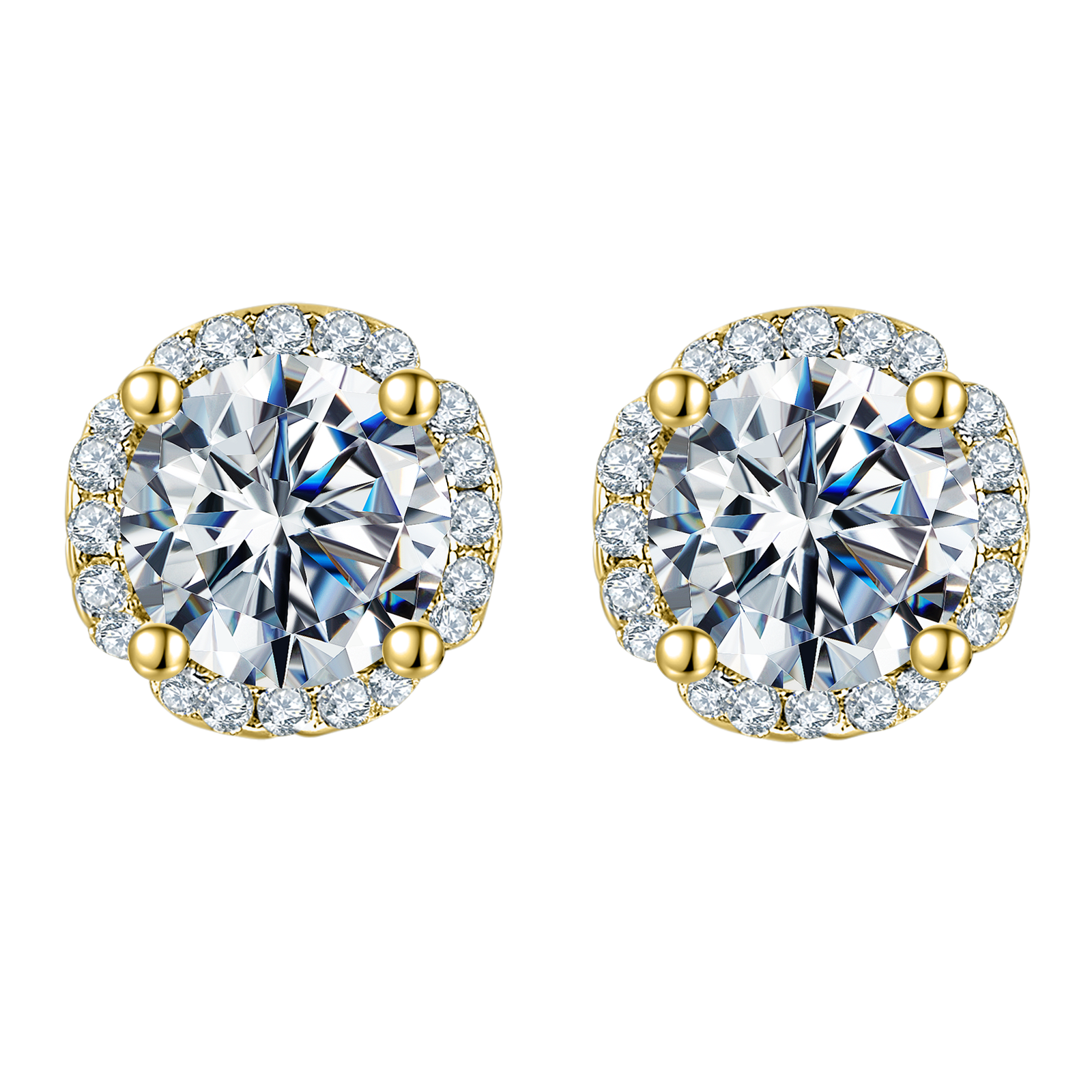 Round Lab Grown Diamond 14K Gold Flower Halo Stud Earrings