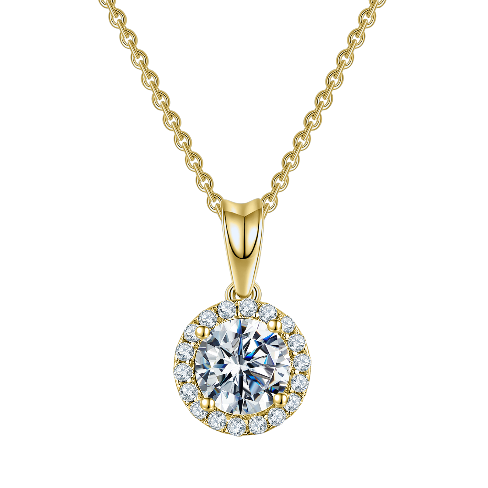 Round Lab Grown Diamond 14K Gold Four-Prong Halo Pendant Necklace