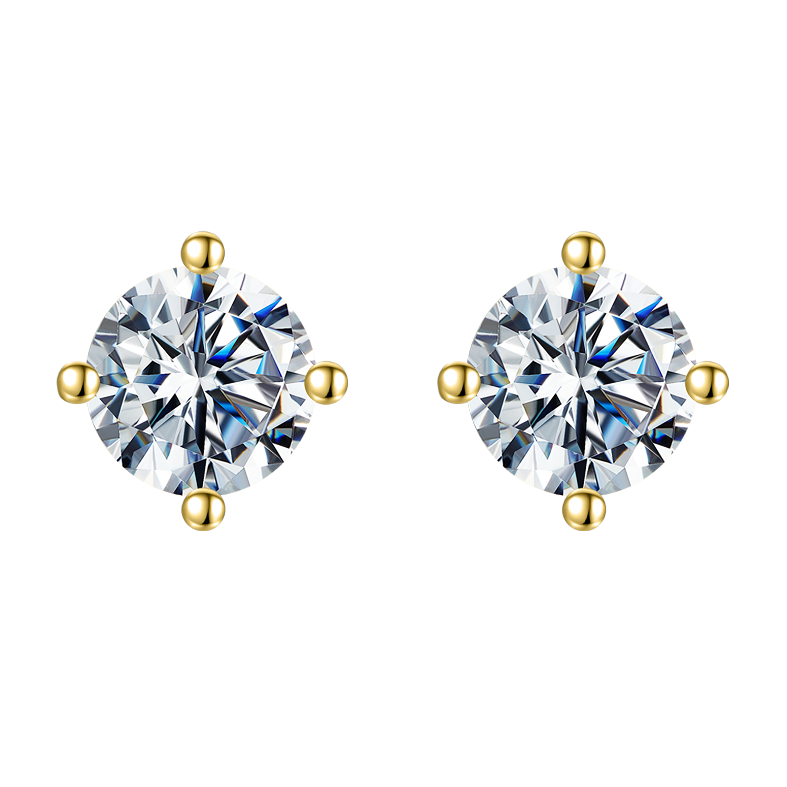 Round Lab Grown Diamond 14K Gold Four Prong Stud Earrings